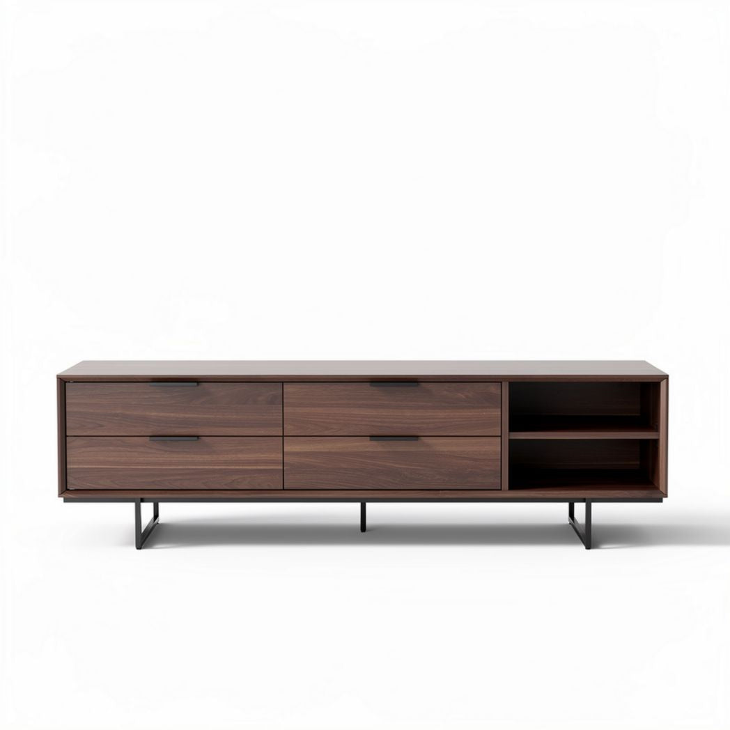 Meuble de télévision en bois noir avec tiroirs et étagère 180 x 40 x 50cm