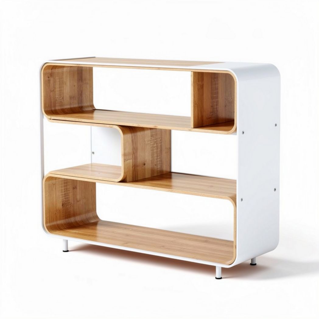 Meuble de rangement en bois de bambou et métal blanc dimensions 80 x 30 x 70cm