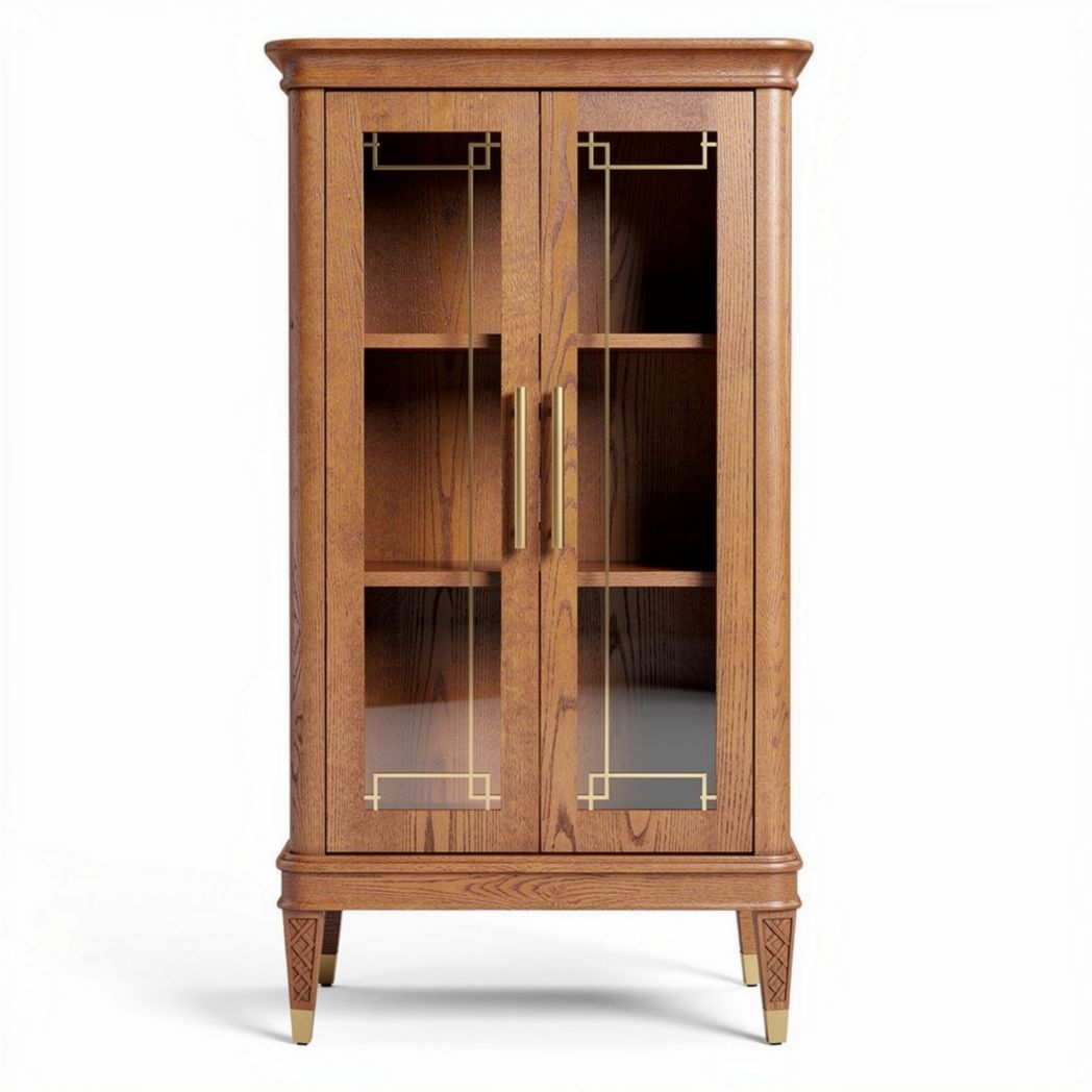 Vitrine en bois de chêne couleur noisette avec portes vitrées 90 x 45 x 180cm