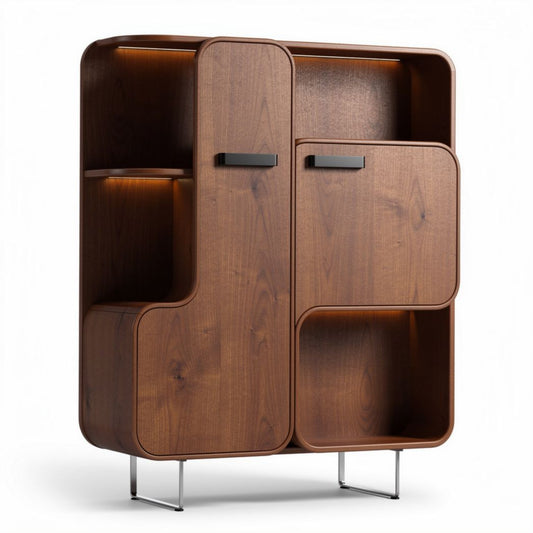 Buffet en bois foncé avec éclairage intégré dimensions 80 x 40 x 120cm