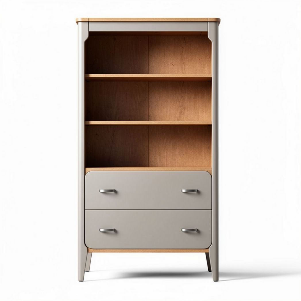 Bibliothèque en bois de chêne et MDF avec deux tiroirs couleur beige 80 x 40 x 120cm