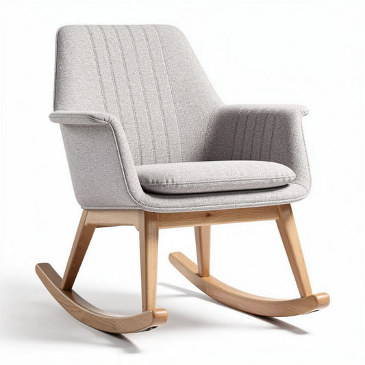 Fauteuil berçant en tissu gris avec structure en bois de hêtre 70 x 70 x 80cm