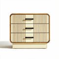 Commode moderne en bois et imitation rotin 60 x 40 x 45cm crème