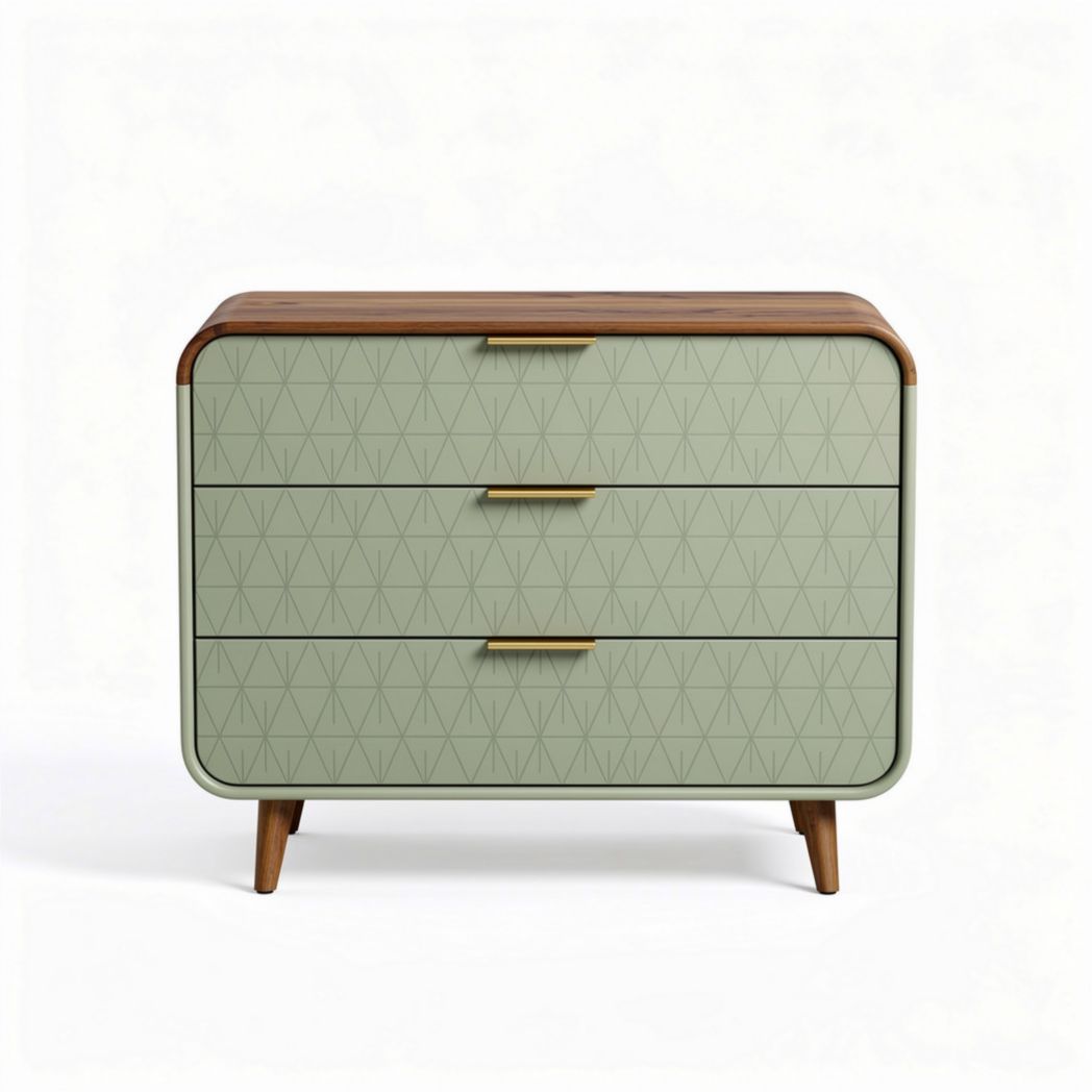 Buffet en bois avec tiroirs vert pastel et design géométrique 70 x 40 x 80cm