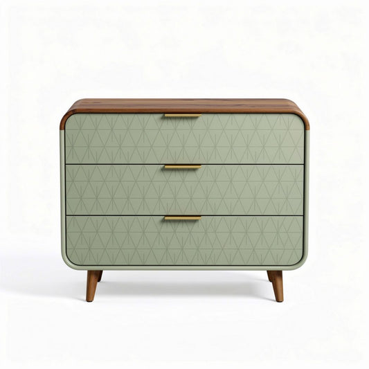 Buffet en bois avec tiroirs vert pastel et design géométrique 70 x 40 x 80cm