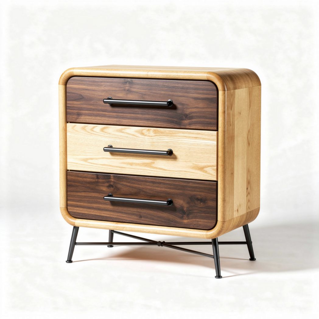 Commode en bois et métal trois tiroirs 60 x 40 x 50 cm finition naturel