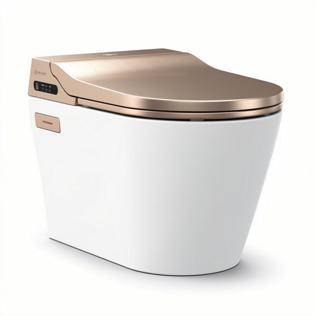 Wc suspendu intelligent blanc avec couvercle doré dimensions 70 x 40 x 45cm