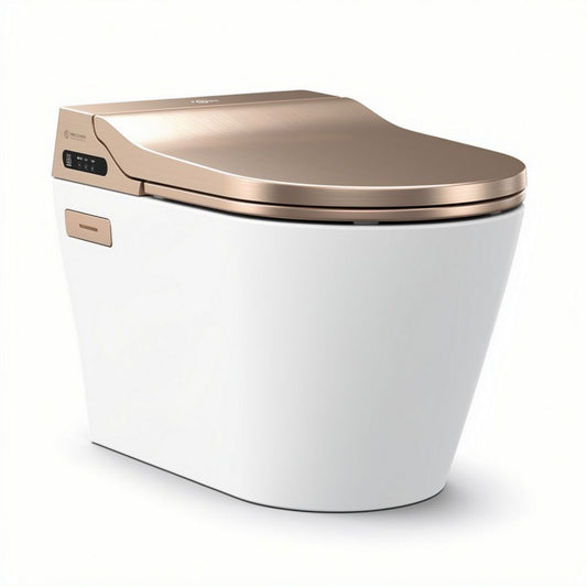 Wc suspendu intelligent blanc avec couvercle doré dimensions 70 x 40 x 45cm