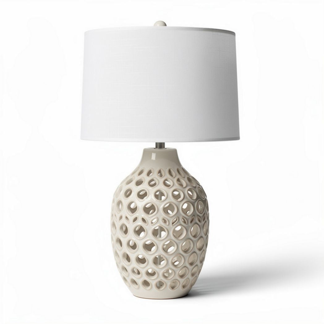 Lampe en céramique blanche avec abat-jour en tissu de 25 x 25 x 50cm