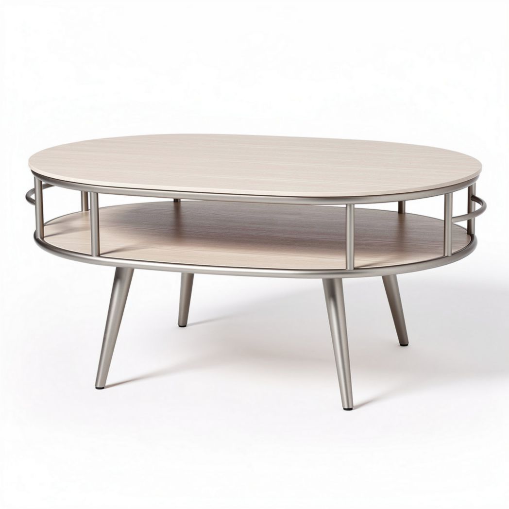 Table basse ovale en bois et métal 90 x 50 x 40cm avec étagère inférieure
